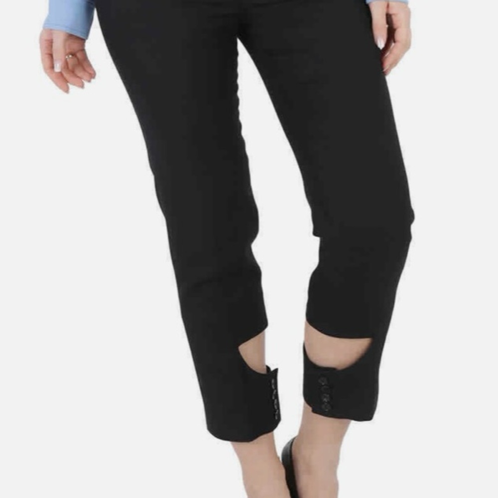 BURBERRY BLACK 100% YEAR ROUND VIRGIN WOOL PANTS WITH UNIQUE CUT OUT DETAILING - Picture 10 of 16